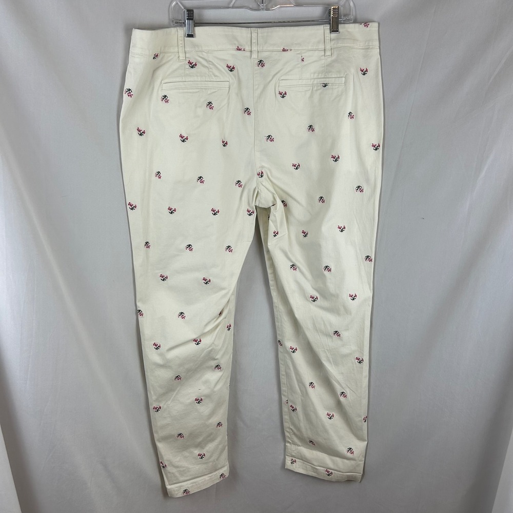 Talbots Womens 16 Relaxed Chino Pants Ivory Pink Floral Embroidered Straight Leg - Picture 5 of 9